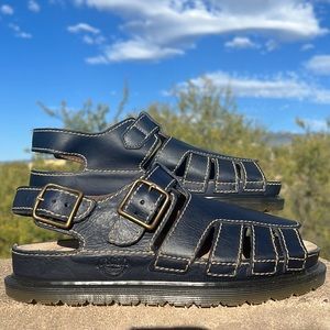 🏴󠁧󠁢󠁥󠁮󠁧󠁿 Blue Vintage Dr. Martens MIE Double Buckle Cut-Out Sandals UK 8